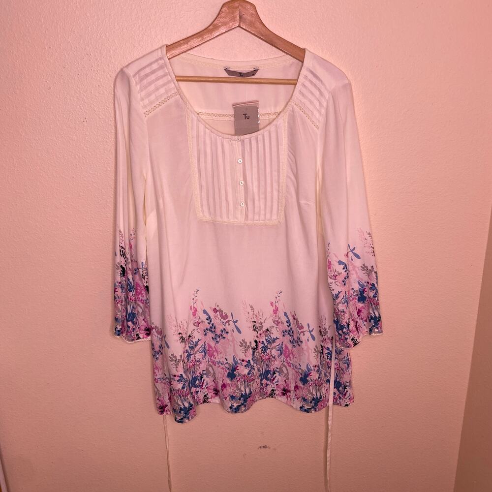 Tu White Floral Tunic W Back Tie 14
